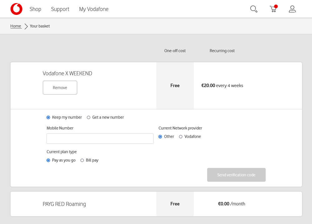 Vodafone IE PayGo 爱尔兰保号卡